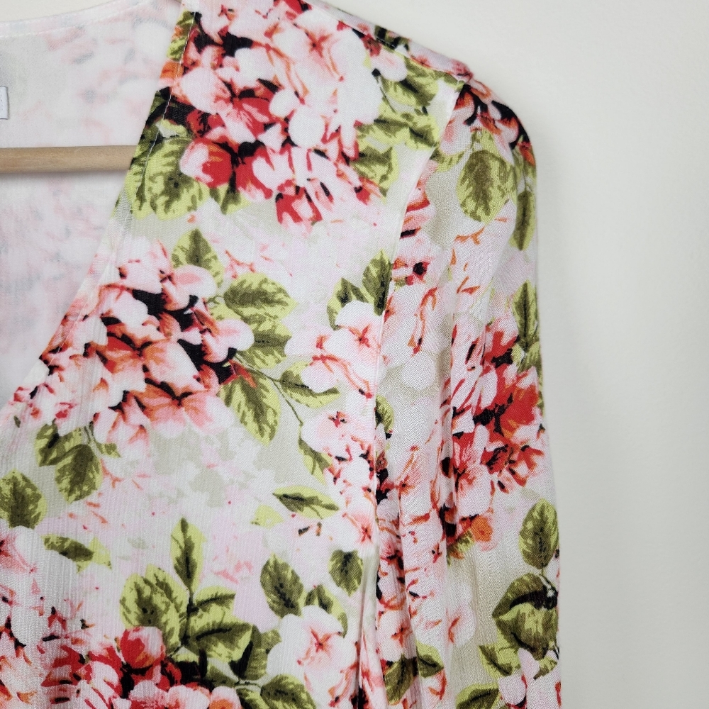 J. Jill White Pink Pebble Hydrangea Elastic Waist Asymmetrical Hem Dress Sz S - Picture 2 of 9